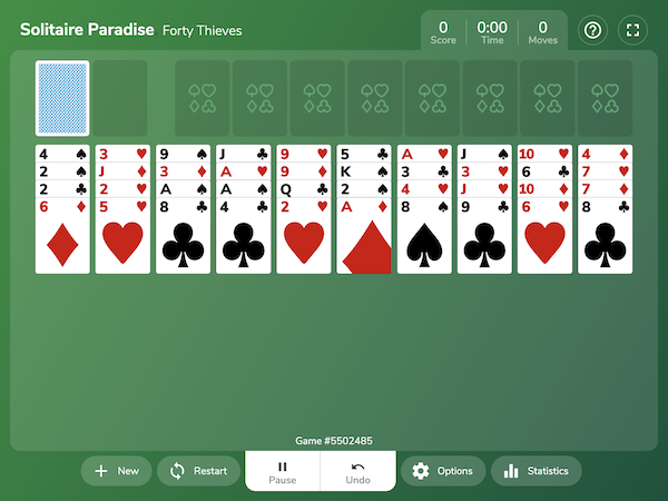 Forty Thieves Solitaire Setup