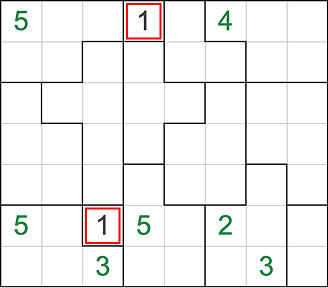 Suguru step-by-step example - step 1
